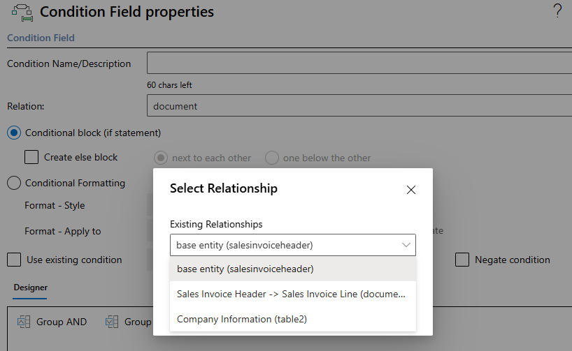 Selecting an existing relationship