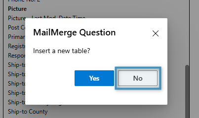 Being prompted to create a table