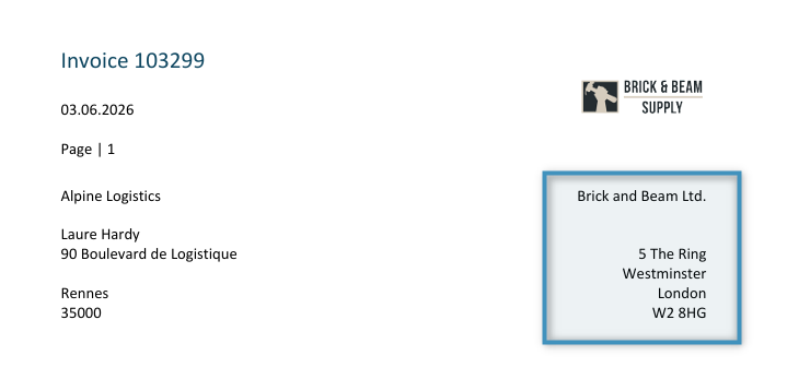 Our address section in the result document, now merged with data from Business Central