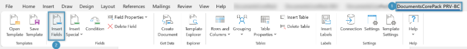 Opening insert fields from the DCP ribbon