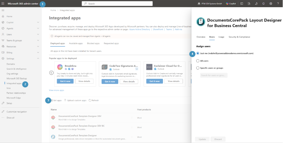 Deployment via Microsoft 365 Admin Center