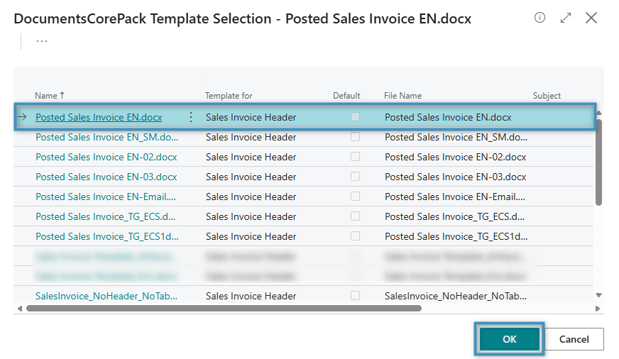 The DCP Template Selection page with our template highlighted