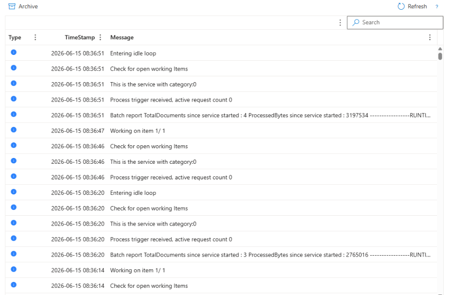 Service logs tab