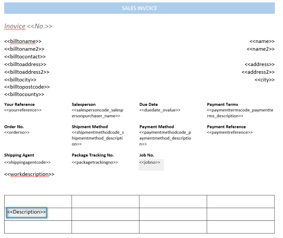 Inserted table w/ first field