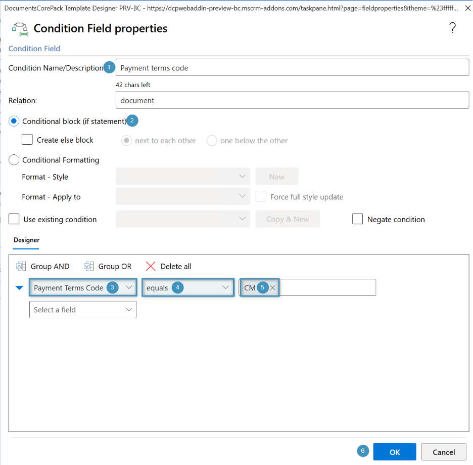 payment terms condition configuration