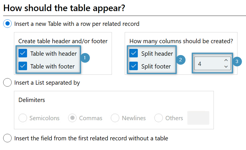 Table formatting