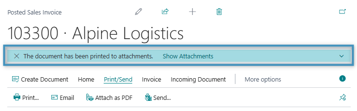 Notification confirming that the document has been printed to attachments