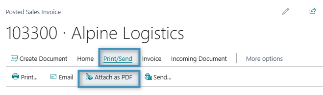 The Print/Send tab and the Attach as PDF option highlighted