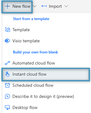 Creating a new instant cloud flow