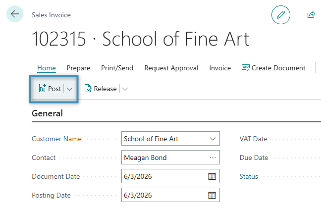 Posting our sales invoice